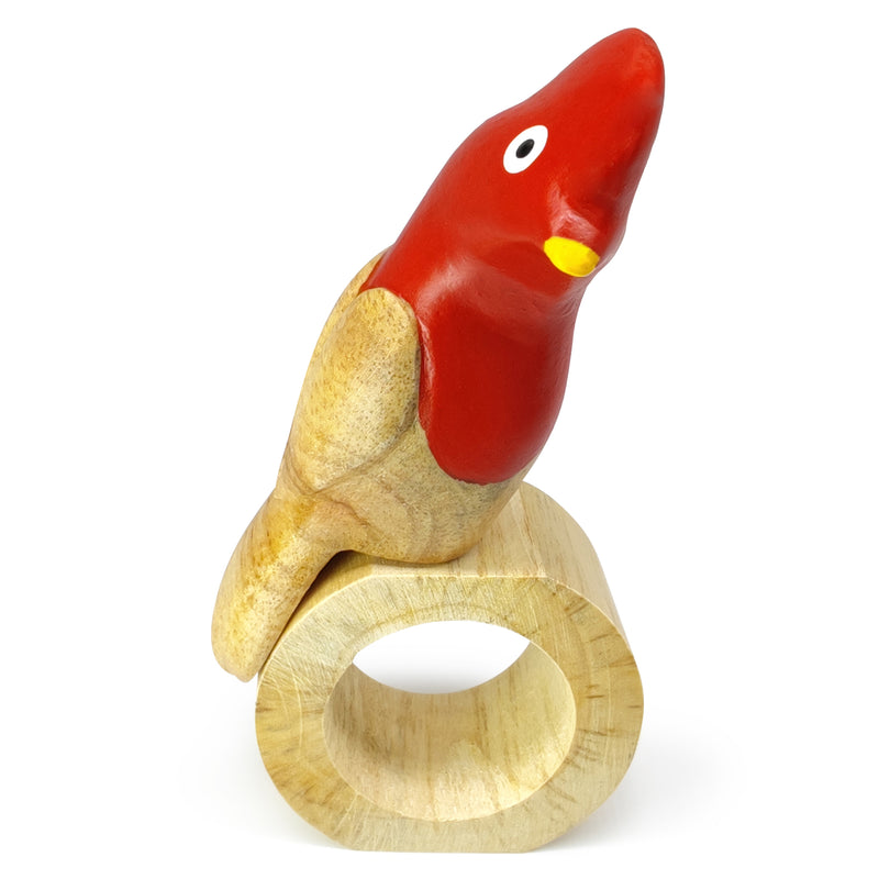 ARGOLA DE GUARDANAPO DECORATIVA - Galo-da-serra-andino - Madeira esculpida e pintada à mão