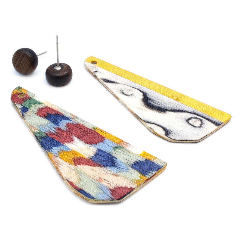 WOODIE TRIO EARRINGS - Handmade - Reversible - Plywood (3 crossed-laid layers of wood veneer)