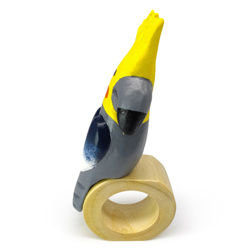 ARGOLA DE GUARDANAPO DECORATIVA - Cacatua - Madeira esculpida e pintada à mão