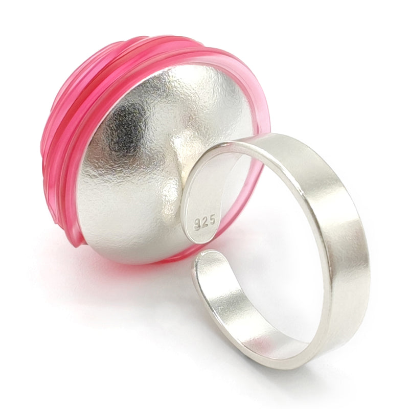 ECOTOPIA RING - Handmade - Adjustable - Sterling silver 925 - Recycled bottle cap plastic liners