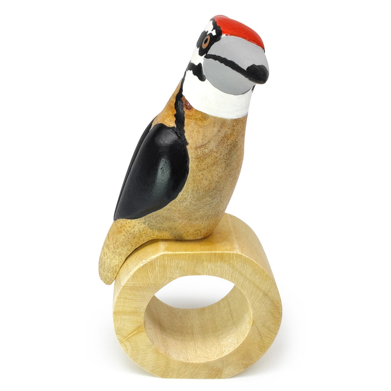 ARGOLA DE GUARDANAPO DECORATIVA - Pica-pau - Madeira esculpida e pintada à mão