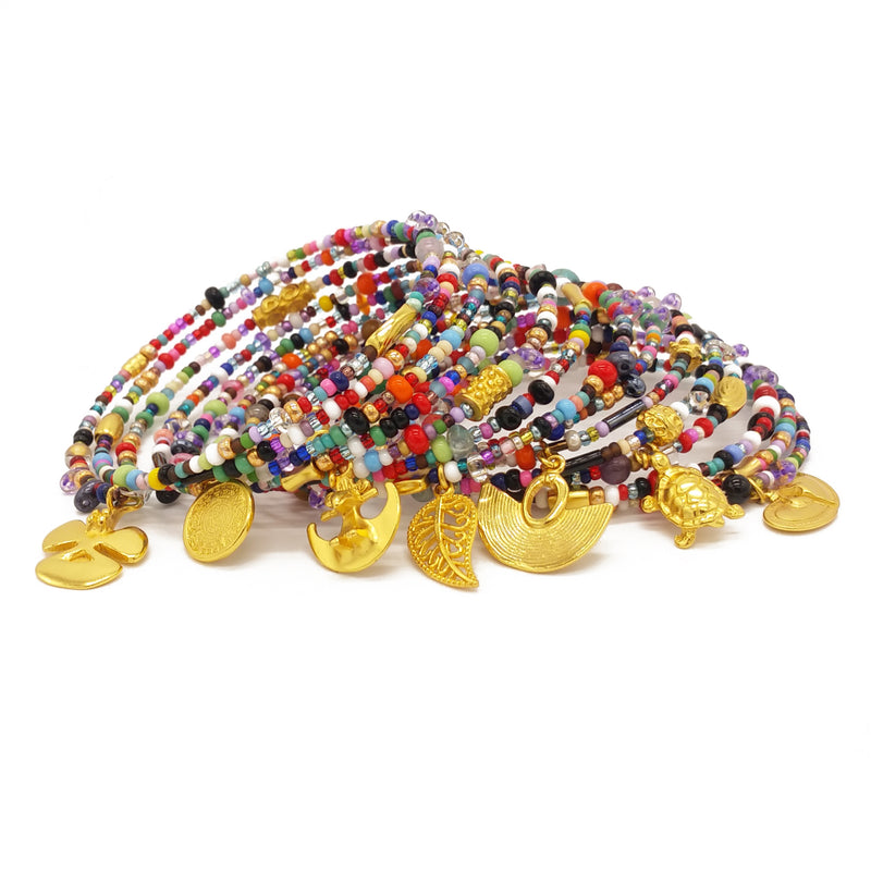 BRACELETE ESPIRAL - Feita à mão - Banhada a ouro de 24 quilates - Contas, pedras semipreciosas