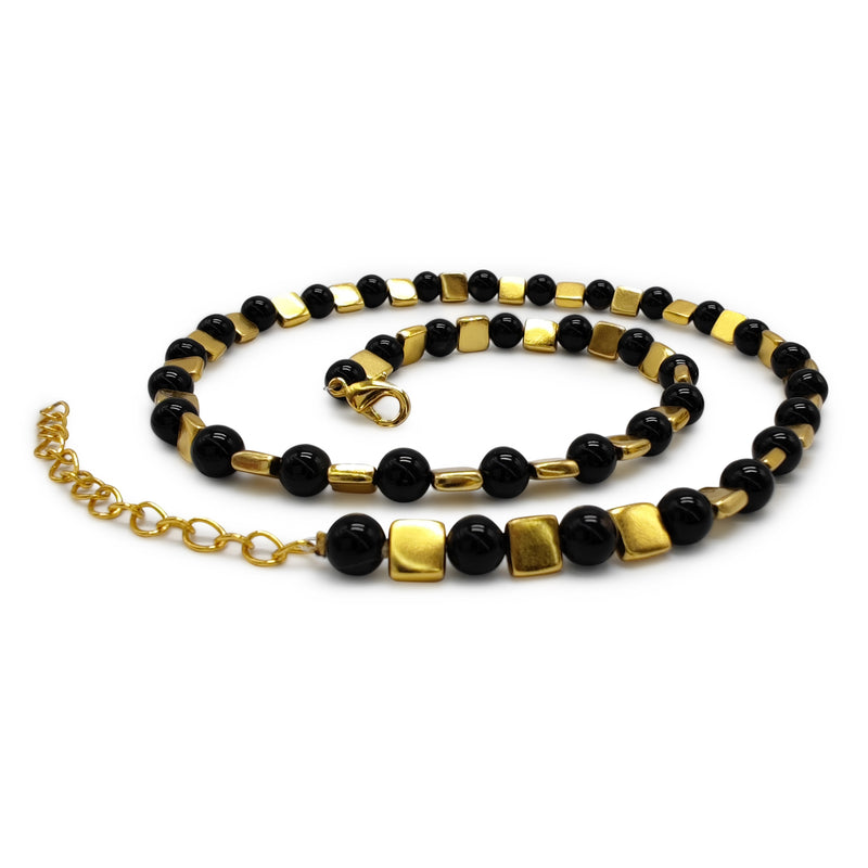 DORA NECKLACE - Handmade - 24K gold-plated - Onyx