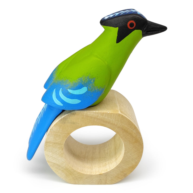ANILLO DE SERVILLETA DECORATIVO - Momoto amazónico - Madera tallada y pintada a mano