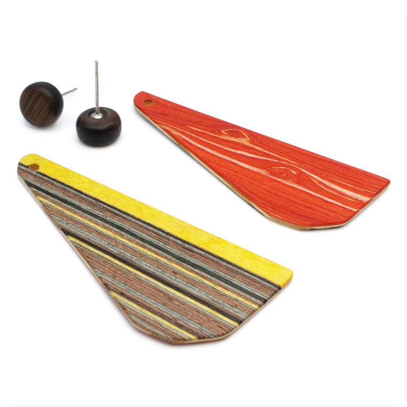 WOODIE TRIO EARRINGS - Handmade - Reversible - Plywood (3 crossed-laid layers of wood veneer)