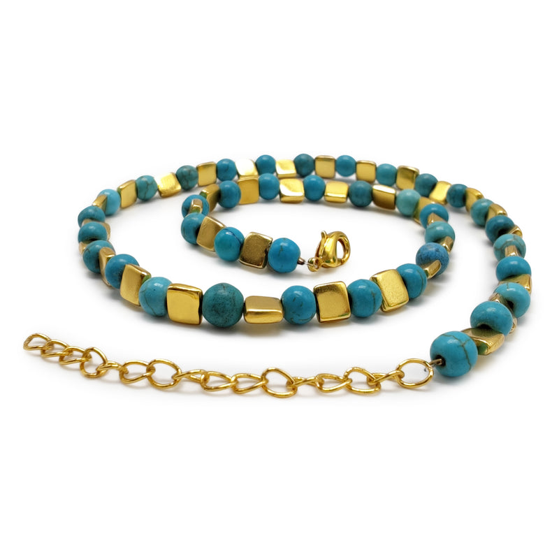 COLLAR DORA - Hecho a mano - Bañado en oro de 24 quilates - Turquesas