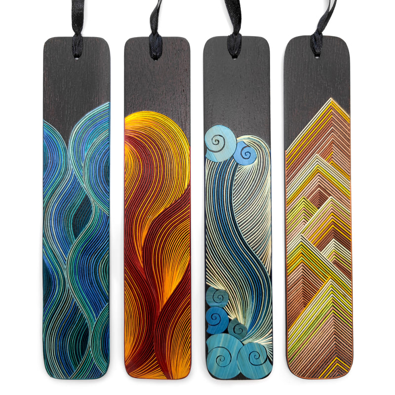 WATER BOOKMARK - THE FOUR ELEMENTS COLLECTION - Tamo art - Dark wood decorated with wheat and barley stalks (straw marquetry)