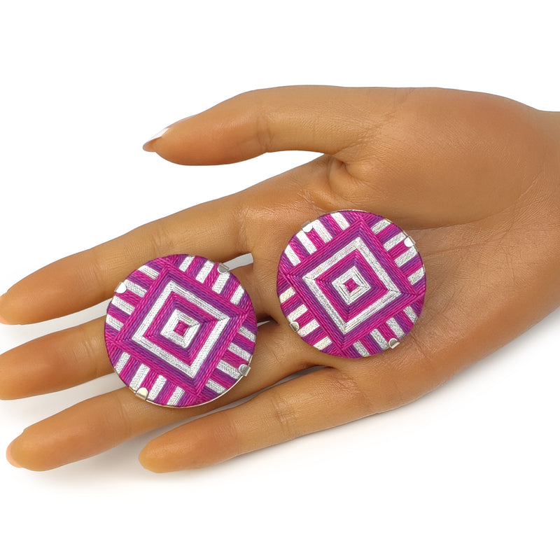 FILUM EARRINGS - Handmade - 925 sterling silver - Woven threads on wood