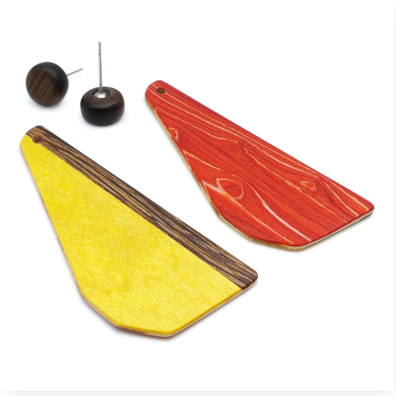 WOODIE TRIO EARRINGS - Handmade - Reversible - Plywood (3 crossed-laid layers of wood veneer)