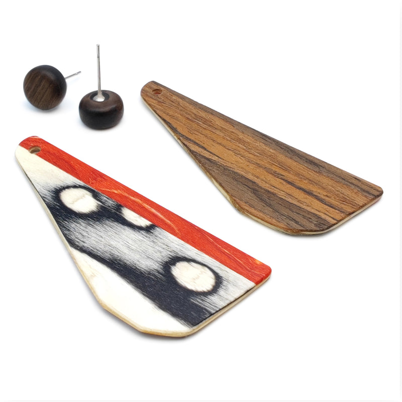 WOODIE TRIO EARRINGS - Handmade - Reversible - Plywood (3 crossed-laid layers of wood veneer)