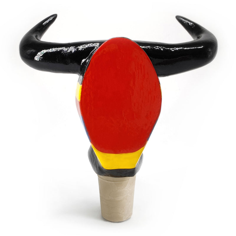 DECORATIVE BOTTLE STOPPER - The carnival bull - Hand-carved and painted wood