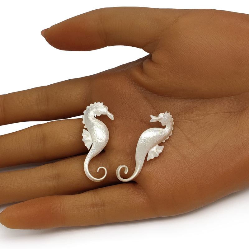 MARINA SEAHORSE EARRINGS - Handmade - Silver