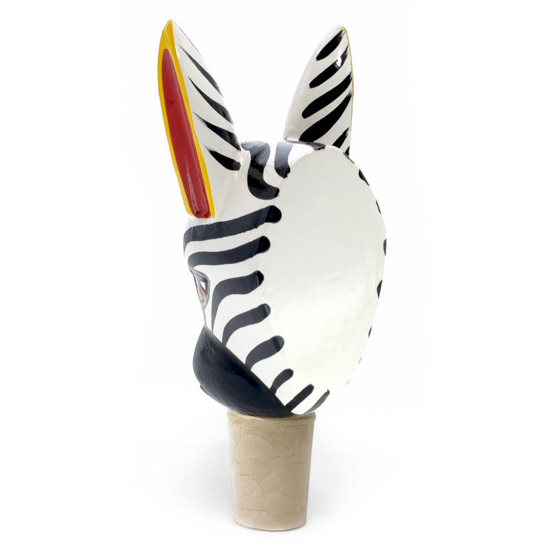 DECORATIVE BOTTLE STOPPER - The carnival zebra - Hand-carved and painted wood
