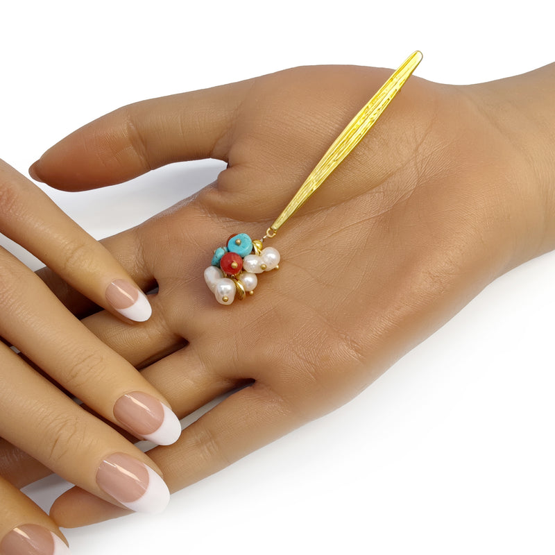 BRINCOS FRIDA - Feitos à mão - Banhados a ouro de 24 quilates - Pérolas cultivadas, turquesas, ágatas