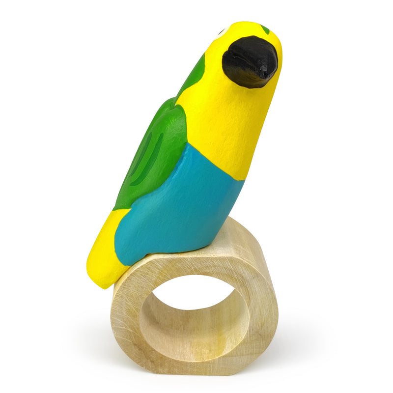 ROND DE SERVIETTE DÉCORATIF - Tangara multicolore - Bois sculpté et peint à la main