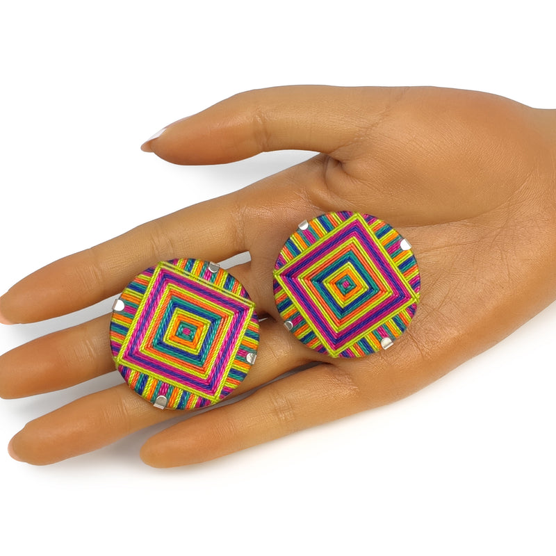 BOUCLES D'OREILLES FILUM - Fabrication artisanale - Argent sterling 925 - Fils tissés sur bois