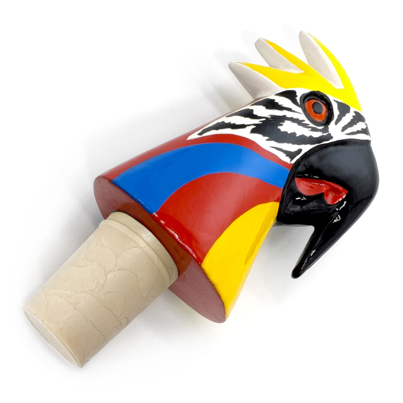 ROLHA DECORATIVA PARA GARRAFAS - A arara do carnaval - Madeira esculpida e pintada à mão