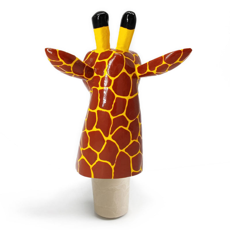 DECORATIVE BOTTLE STOPPER - The carnival giraffe - Hand-carved and painted wood
