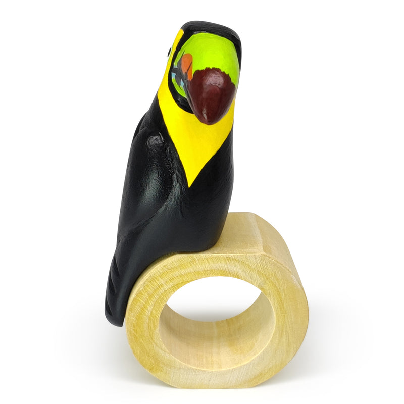 DECORATIVE NAPKIN RING - Toucan - Hand-carved and painted wood