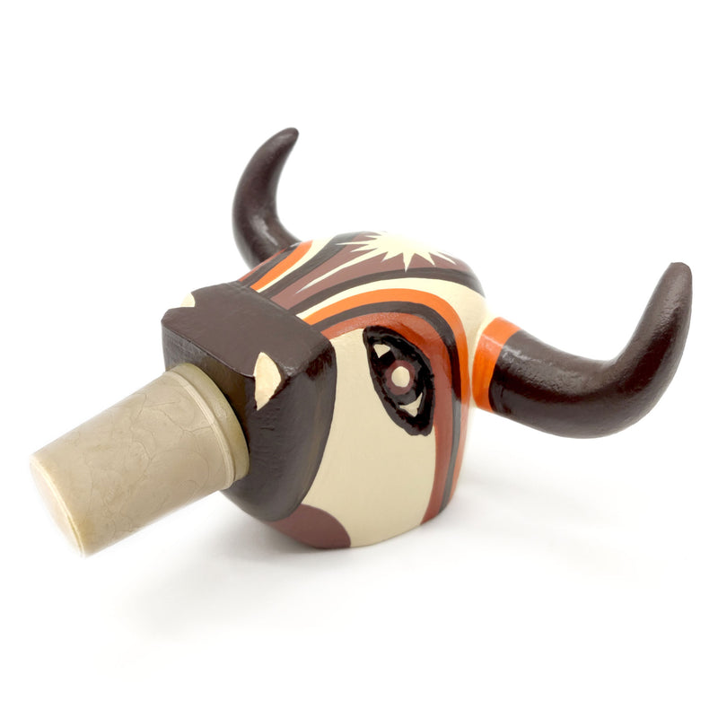 ROLHA DECORATIVA PARA GARRAFAS - O touro do carnaval - Madeira esculpida e pintada à mão