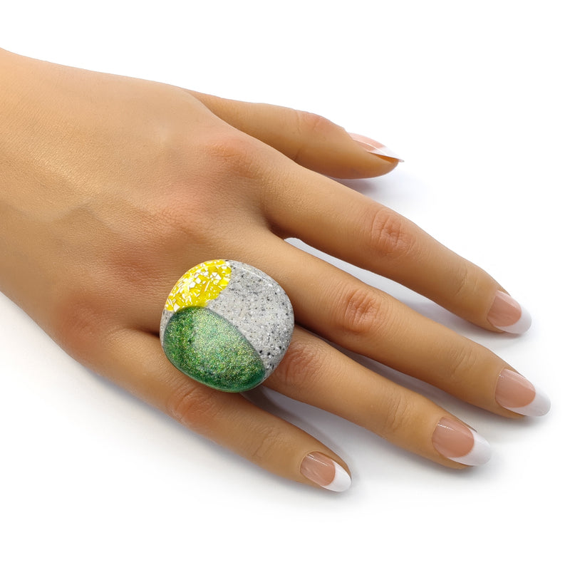 GRANITA RING - Handmade - Adjustable - Crushed cement, crushed eggshells, bronze powder