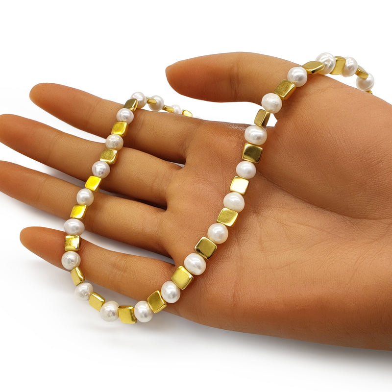 COLAR DORA - Feito à mão - Banhado a ouro de 24 quilates - Pérolas cultivadas