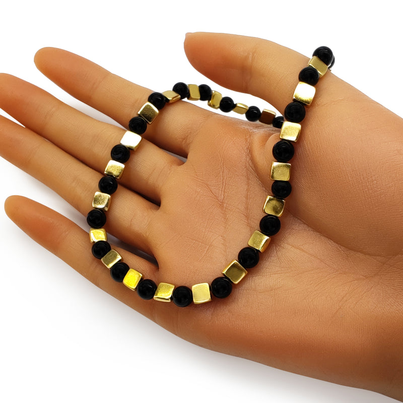 DORA NECKLACE - Handmade - 24K gold-plated - Onyx