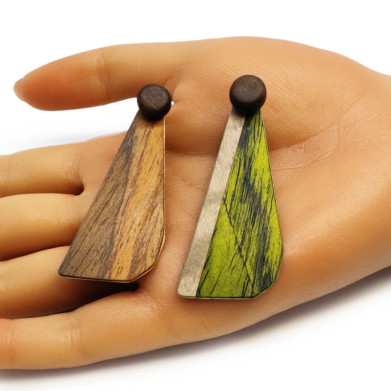 WOODIE TRIO EARRINGS - Handmade - Reversible - Plywood (3 crossed-laid layers of wood veneer)