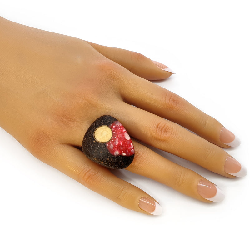 CAFECITA RING - Handmade - Adjustable - Coffee grounds, crushed white corn, recovered wood