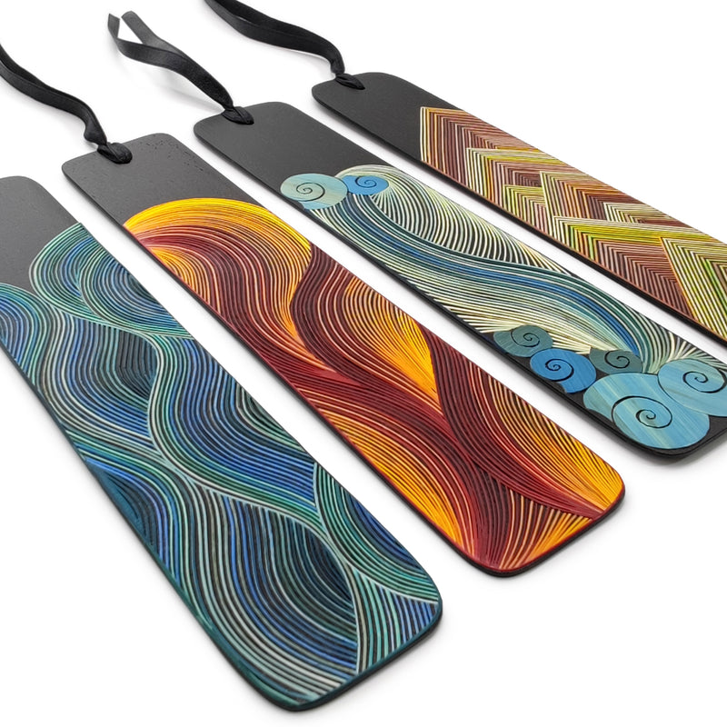 WATER BOOKMARK - THE FOUR ELEMENTS COLLECTION - Tamo art - Dark wood decorated with wheat and barley stalks (straw marquetry)