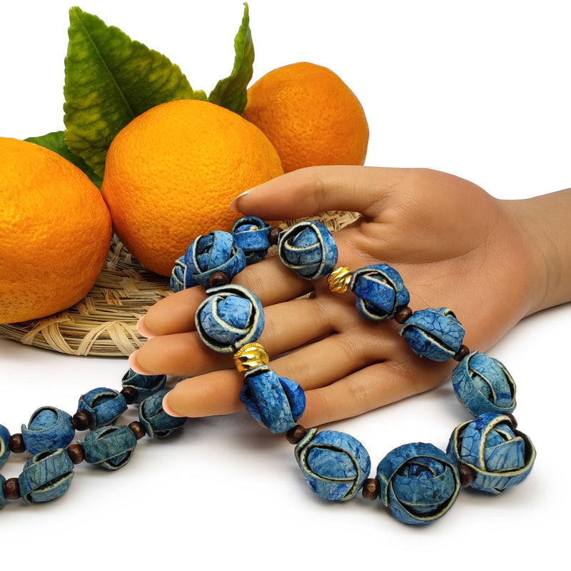 NARANJITA NECKLACE - Handmade - 24K gold-plated - Dyed orange peels, wooden beads