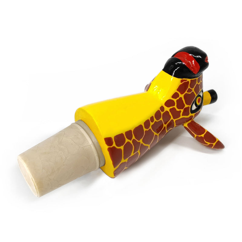 DECORATIVE BOTTLE STOPPER - The carnival giraffe - Hand-carved and painted wood