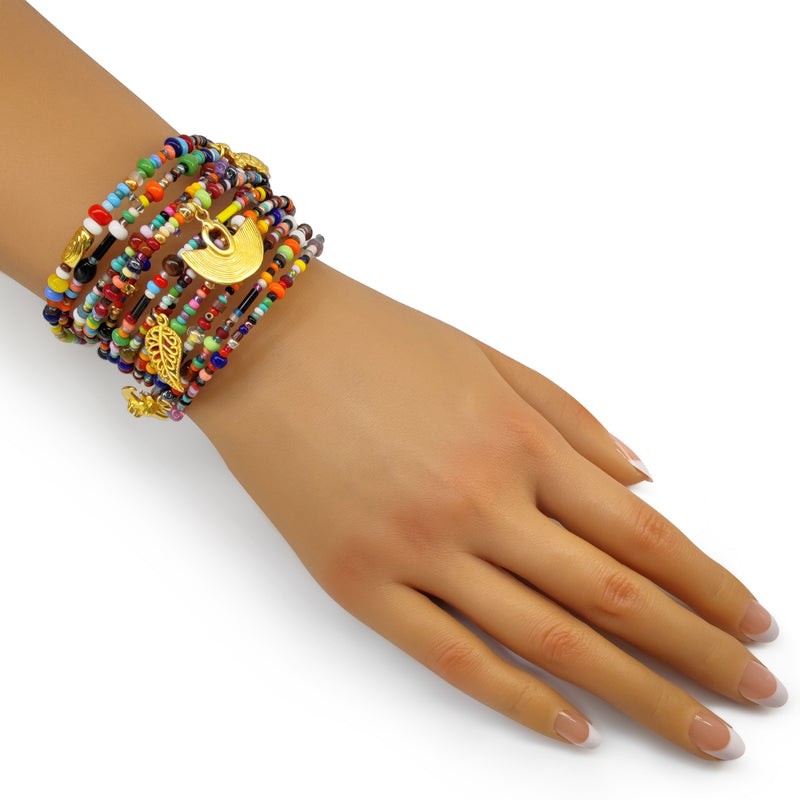 BRACELETE ESPIRAL - Feita à mão - Banhada a ouro de 24 quilates - Contas, pedras semipreciosas