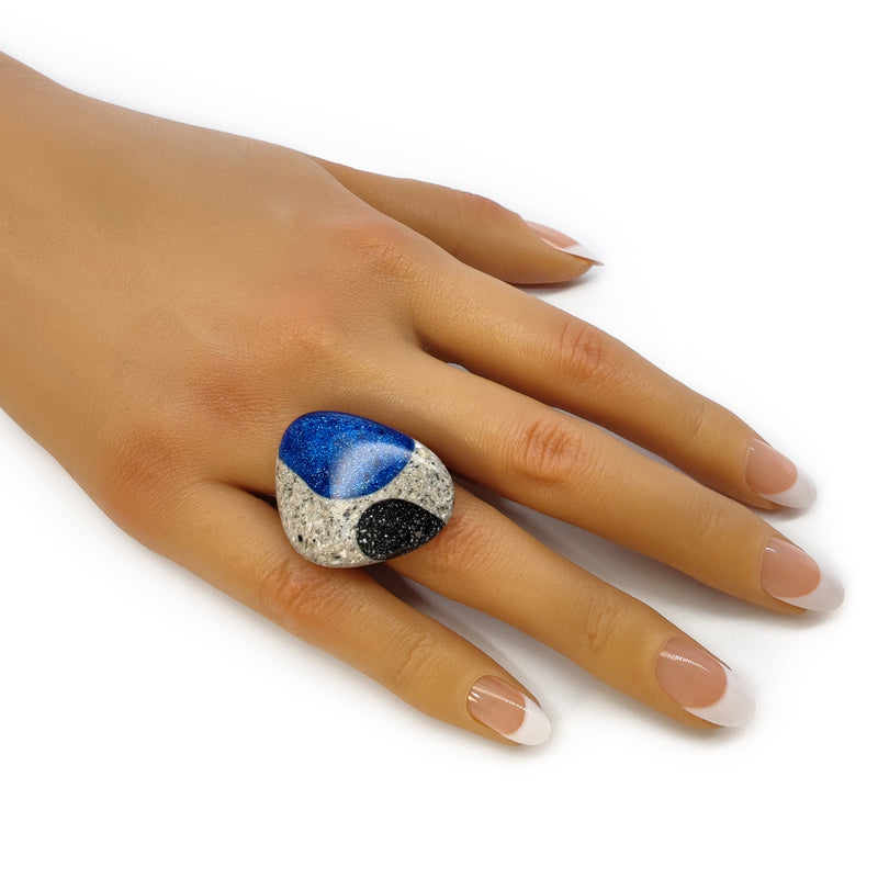 GRANITA RING - Handmade - Adjustable - Dark and light crushed cement, aluminum powder