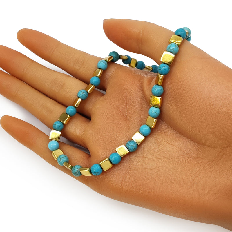 COLLAR DORA - Hecho a mano - Bañado en oro de 24 quilates - Turquesas