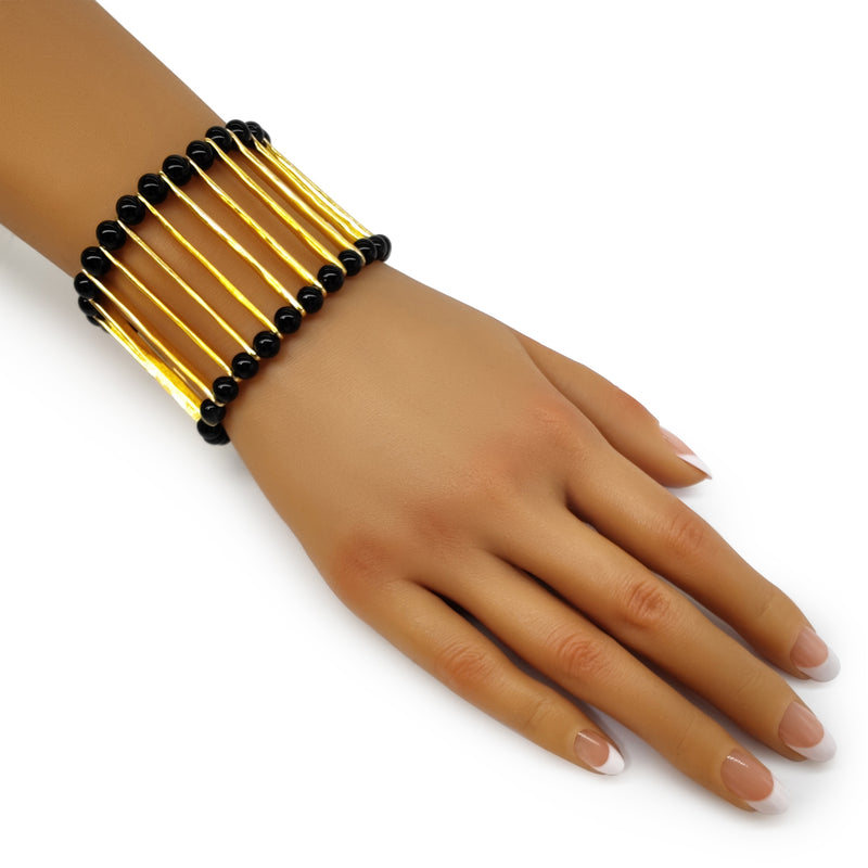 BRACELETE ELEGANCIA - Feita à mão - Banhada a ouro de 24 quilates - Ónix