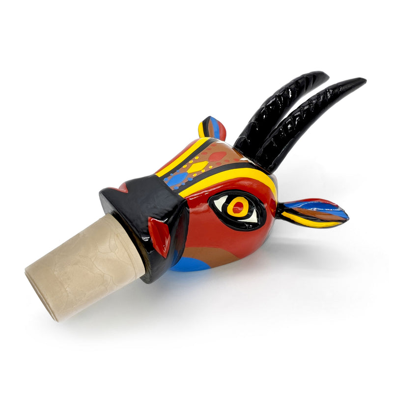 DECORATIVE BOTTLE STOPPER - The carnival goat - Hand-carved and painted wood