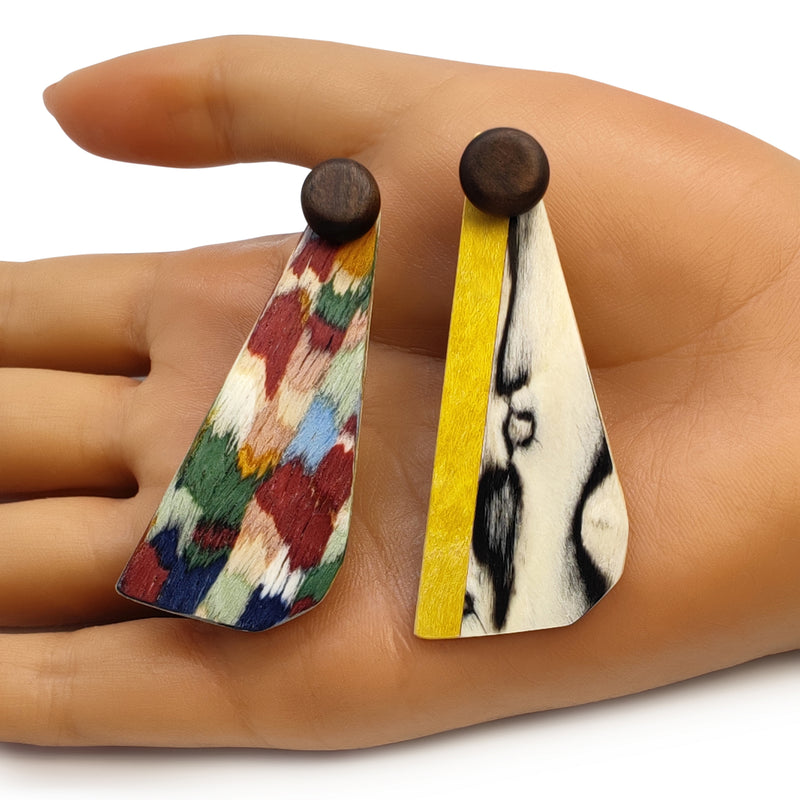 WOODIE TRIO EARRINGS - Handmade - Reversible - Plywood (3 crossed-laid layers of wood veneer)