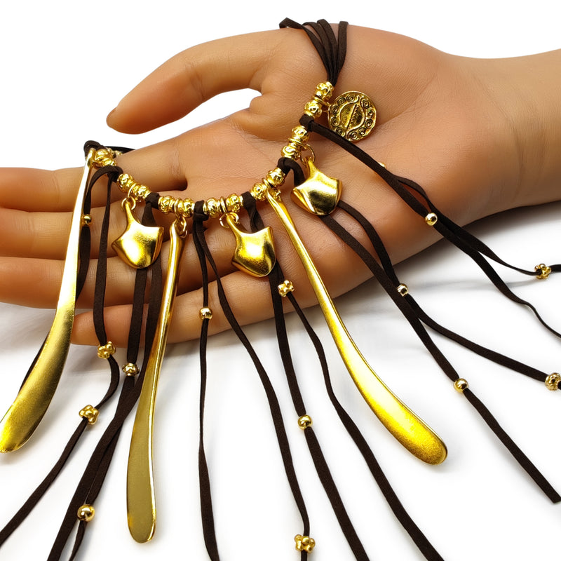 SUÉ NECKLACE - Handmade - 24K gold-plated - Leather