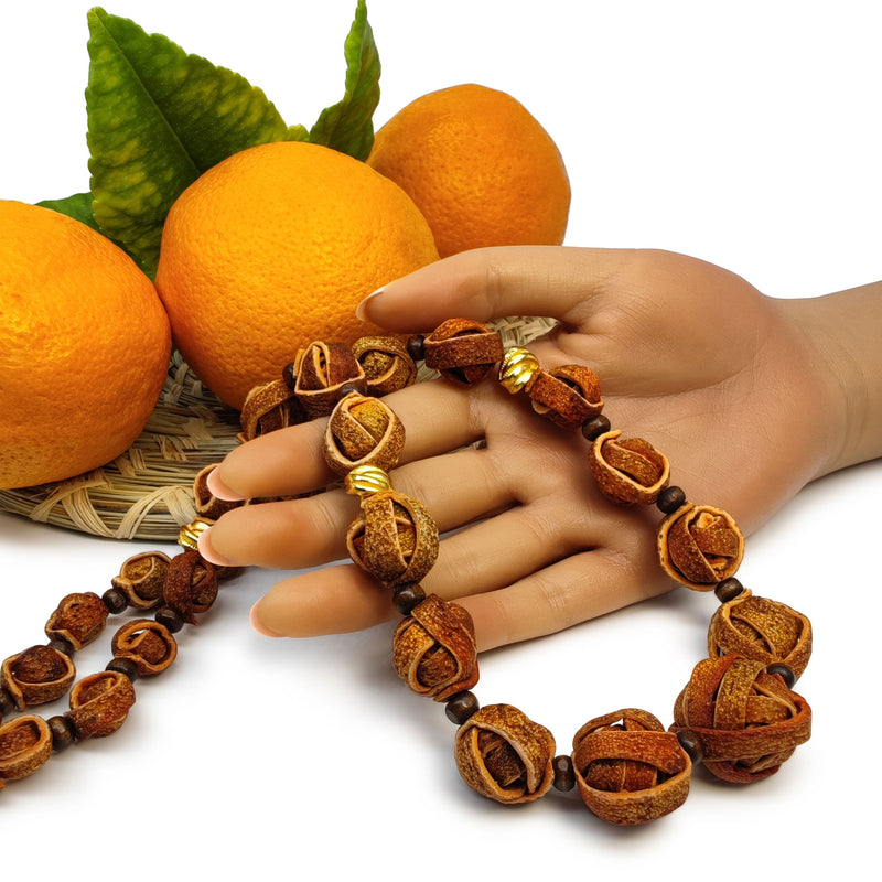 NARANJITA NECKLACE - Handmade - 24K gold-plated - Dyed orange peels, wooden beads