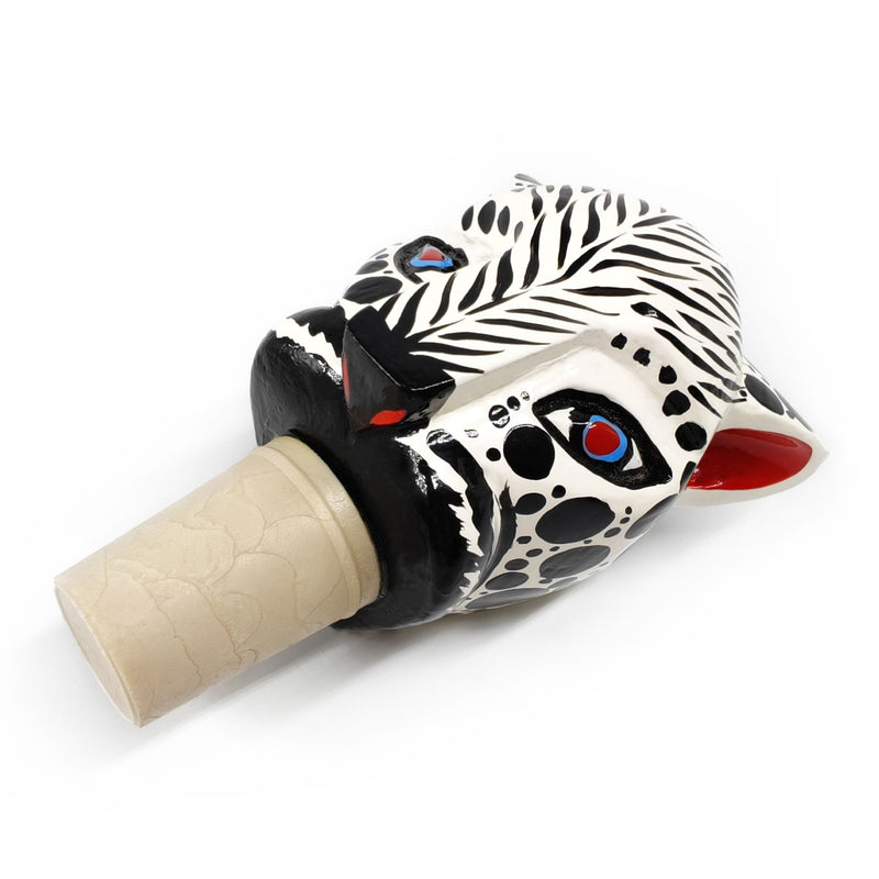 DECORATIVE BOTTLE STOPPER - The carnival white tiger - Hand-carved and painted wood