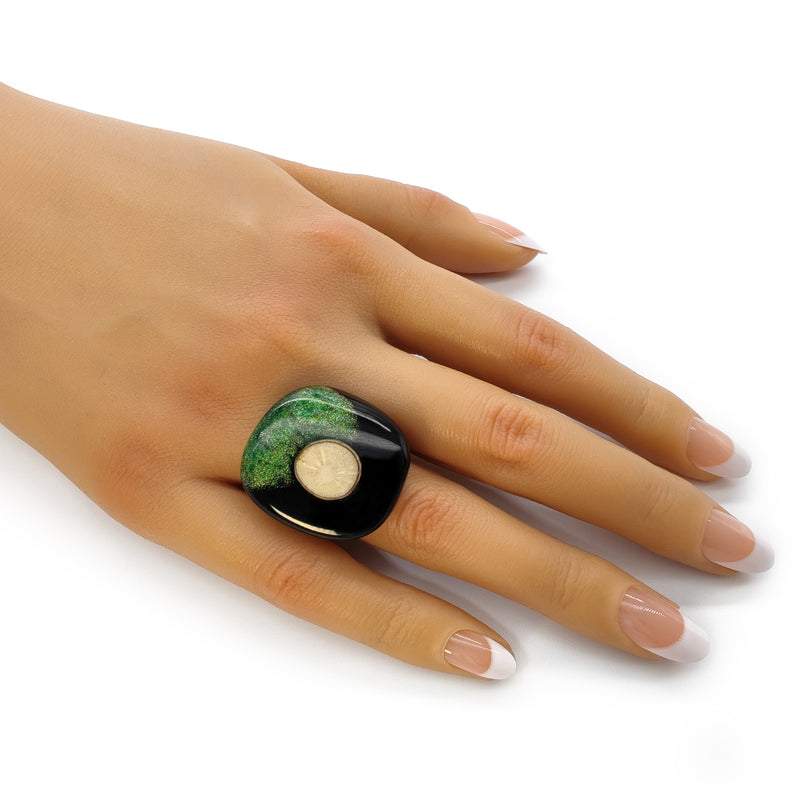 NATÜA RING - Handmade - Adjustable - Recovered wood, bronze powder