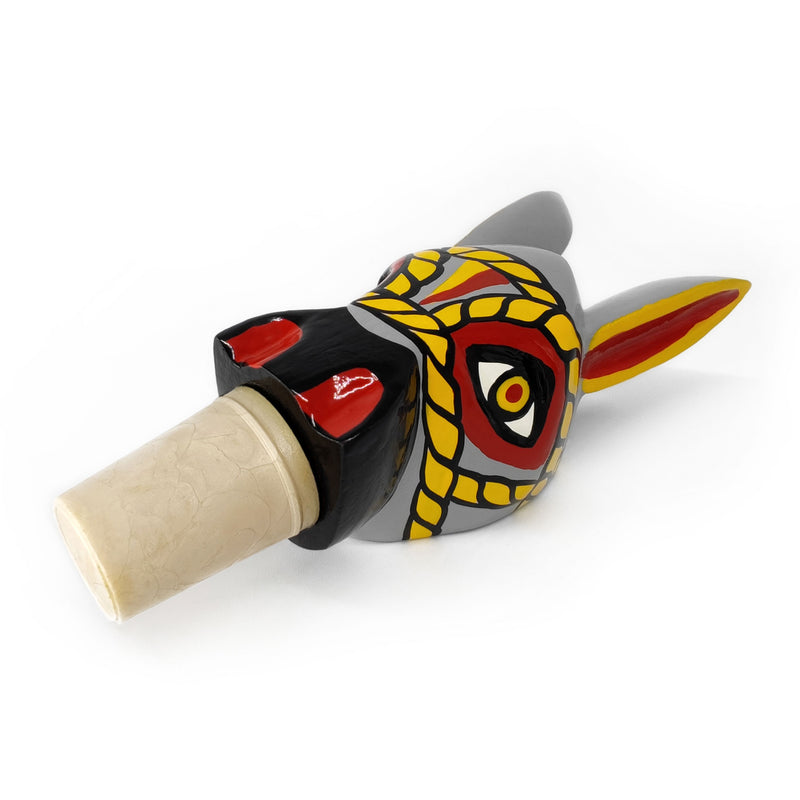 DECORATIVE BOTTLE STOPPER - The carnival donkey - Hand-carved and painted wood