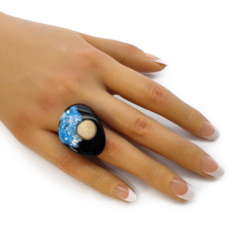 NATÜA RING - Handmade - Adjustable - Crushed white corn, recovered wood