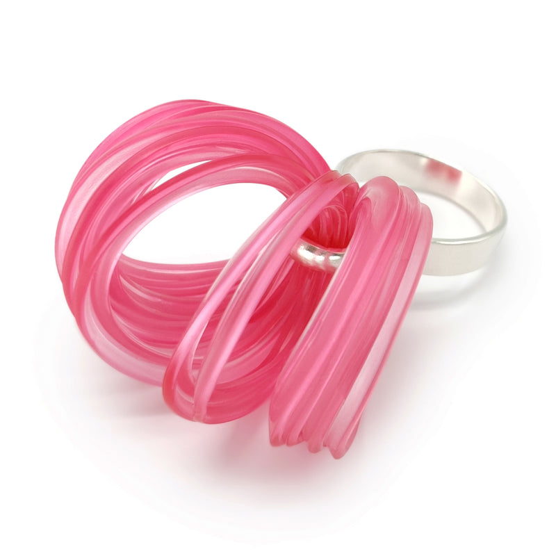 ECOBLOOM RING - Handmade - Adjustable - Sterling silver 925 - Recycled bottle cap plastic liners