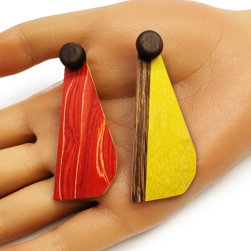 WOODIE TRIO EARRINGS - Handmade - Reversible - Plywood (3 crossed-laid layers of wood veneer)