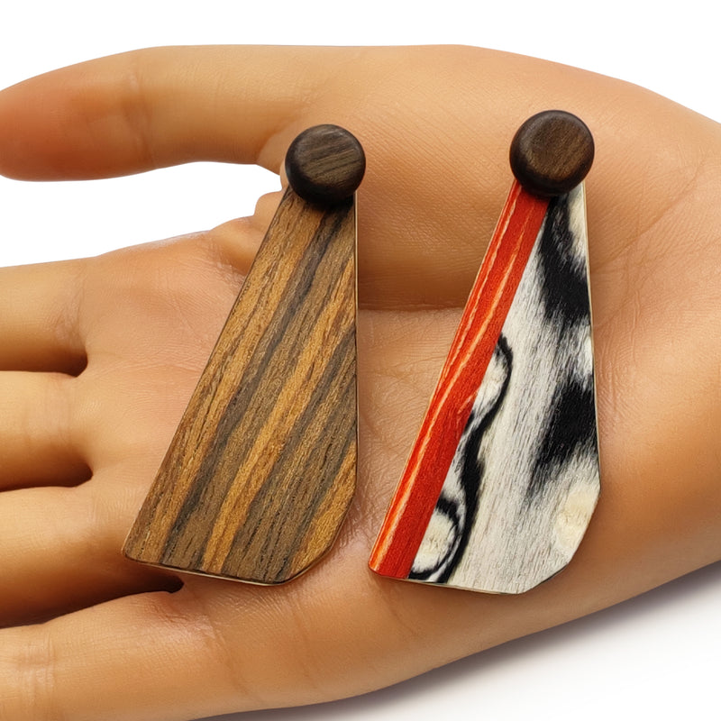 WOODIE TRIO EARRINGS - Handmade - Reversible - Plywood (3 crossed-laid layers of wood veneer)