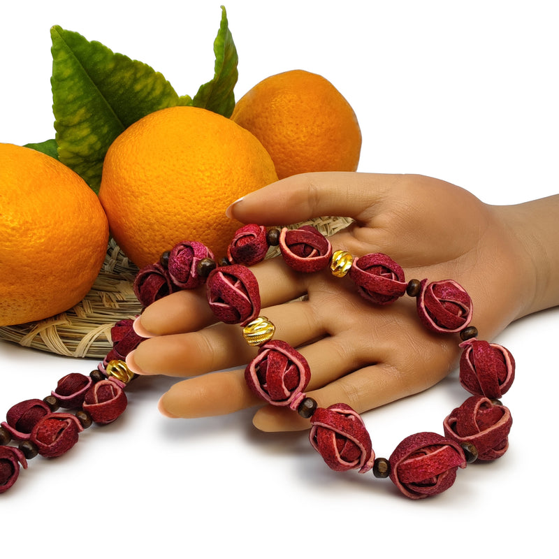 NARANJITA NECKLACE - Handmade - 24K gold-plated - Dyed orange peels, wooden beads
