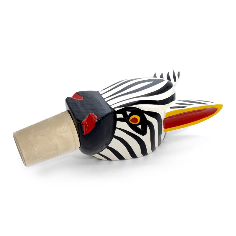 DECORATIVE BOTTLE STOPPER - The carnival zebra - Hand-carved and painted wood