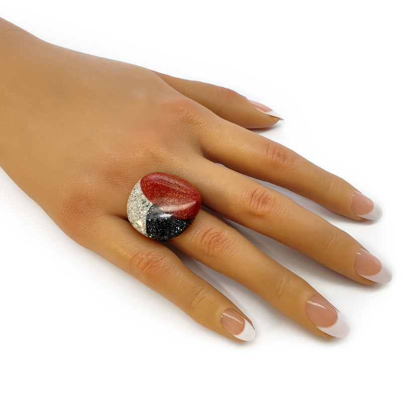 GRANITA RING - Handmade - Adjustable - Dark and light crushed cement, bronze powder